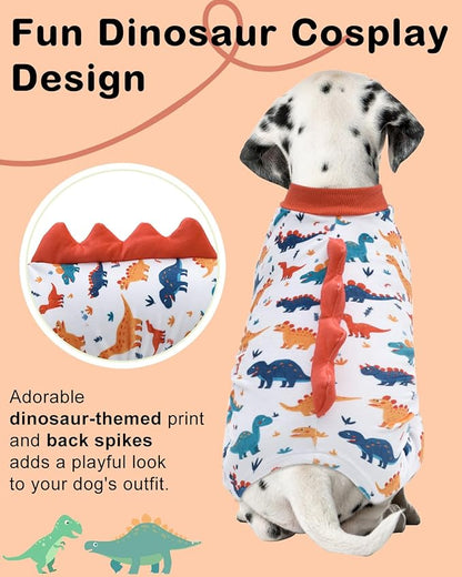 CuteBone Dinosaur Costume Dog Pajamas, Stretchy Spandex Crystal Velvet Sleepwear Coat for Small Dogs, Soft & Warm Pet Outfit Clothes for Cold Weather, Cozy Pullover Design COSP02L