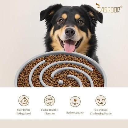 JASGOOD Slow Feeder Dog Bowl - Anti-Gulping, Prevents Bloat & Choking, Healthy Design for Large & Medium Dogs