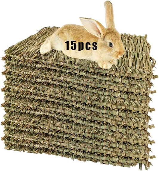 Hamiledyi 15 Pack Woven Bed Mat for Rabbits - Grass Mat & Bunny Bedding Nest - Natural Chew Toy Bed for Guinea Pig Chinchilla Squirrel Hamster Cat Dog and Small Animal