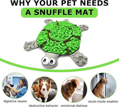 Snuffle Mat for Dogs, Tortoise-Themed Slow Feeder for Small/Middle/Large Breed, Durable Washable Portable Pet Feeding Mat, Nose Work Training Pad, Anxiety Relief & Mental Stimulation(S, Green)