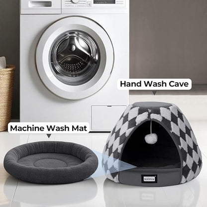 BALANCE Cat Beds for Indoor Cats, 2-in-1 Cat Bed Cave with Anti-Slip Bottom and Ultra-Soft Plush, Cozy Cats House Tent for Kittens and Small Dogs, 21 Inches, Dark Grey