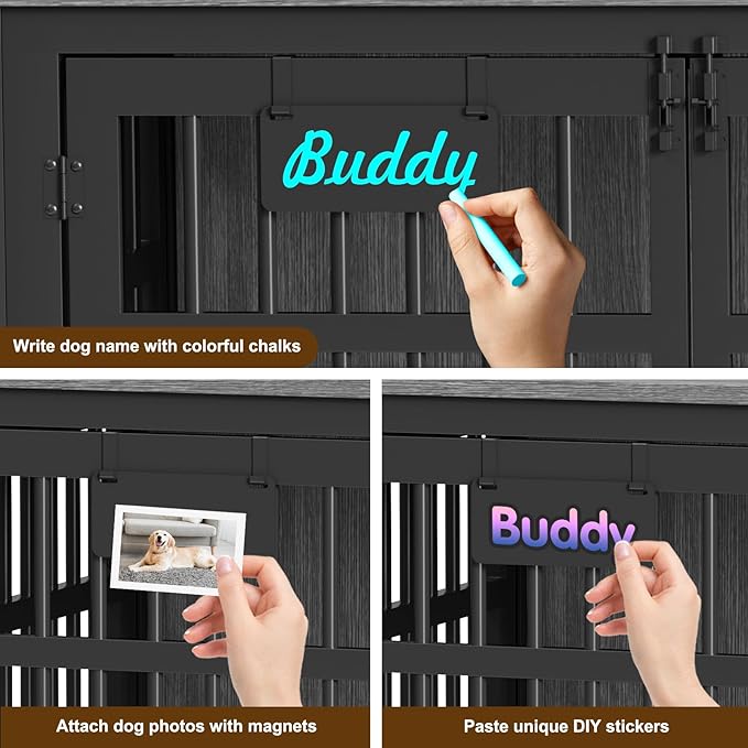 EasyCom 48"/42"/33" Dog Crate Furniture with Name Tag, Heavy Duty Dog Kennel Indoor for Large Dogs, Escape-Proof and Chew-Proof Dog Cage for high Anxiety Dog, Decorate House as TV Stand, End Table