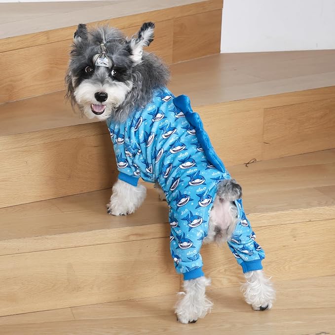 CuteBone Shark Costume Dog Pajamas, Stretchy Spandex Crystal Velvet Sleepwear Coat for Small Dogs, Soft & Warm Pet Outfit Clothes for Cold Weather, Cozy Pullover Design COSP07XL