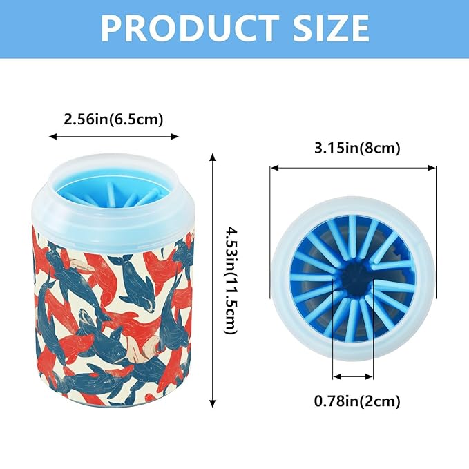 Dog Paw Cleaner Cups for Dogs Pets Foot Washer Paw Scrubber for Medium Small Cats Dogs Cleaning Cup Sea Lions Cyanotype Red