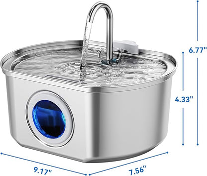 Cat Water Fountain Stainless Steel: 108oz/3.2L Cat Fountain for Drinking- Pet Water Fountain Inside - Automatic Dog Watering Dispenser Bowl - Pet Feeding & Watering Supplies - Water Level Window
