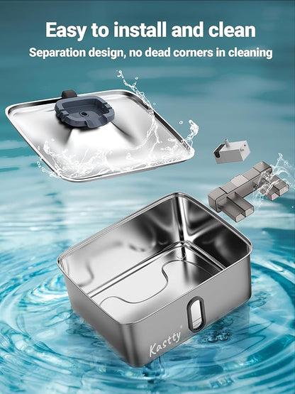 Kastty 15L/3.96 Gal Stainless Steel Dog Water Fountain, Large Capacity Dog Water Bowl Dispenser Quiet LED Light Triple Filtration BPA-Free, Automatic Pet Water Fountain Easy Cleaning Grey FS78