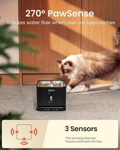 Cordless Cat Water Fountain, 3L/100oz Stainless Steel Tray, Cat Fountains for Drinking, Pet Water Fountains Indoor, Automatic Dog Water Bowl Dispenser, Rechargeable Battery Operated Black