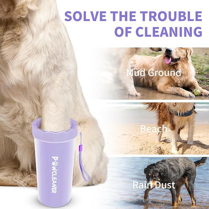 Professional 7 in 1 Dog Paw Cleaner for Dogs & Cats - Includes 1 Portable Paw Washer, 1 Bath Brush, 2 Dog Toothbrushes and 3 Absorbent Towels Note: Fits Paws 2.5 to 3.5 Inches Wide (Large, Purple)