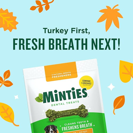 Minties Dental Chews for Dogs, 24 Count, Vet-Recommended Mint-Flavored Treats for Large Dogs Over 50 lbs, Dental Bones Clean Teeth, Fight Bad Breath, and Removes Plaque and Tartar