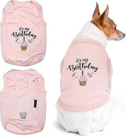 Parisian Pet Dog T-Shirt with Embroidered 'Its My Birthday' Words - Dog Birthday Clothes - Sleeveless, Lightweight Pet Vest - Pink Washable Shirt for Large Dogs 5XL