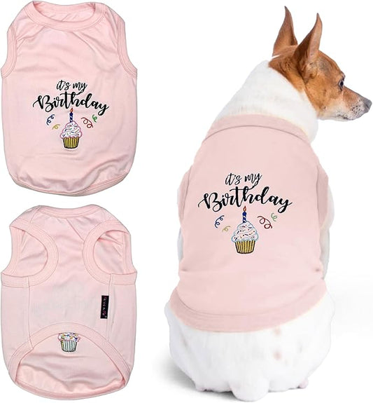 Parisian Pet Dog T-Shirt with Embroidered 'Its My Birthday' Words - Dog Birthday Clothes - Sleeveless, Lightweight Pet Vest - Pink Washable Shirt for Large Dogs 5XL