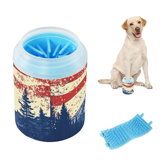 Dog Paw Cleaner Mudbuster Dog Foot Washer for Small Medium Large Dogs Cats Premium Pet Supplies July 4th Flags Mountains Blue