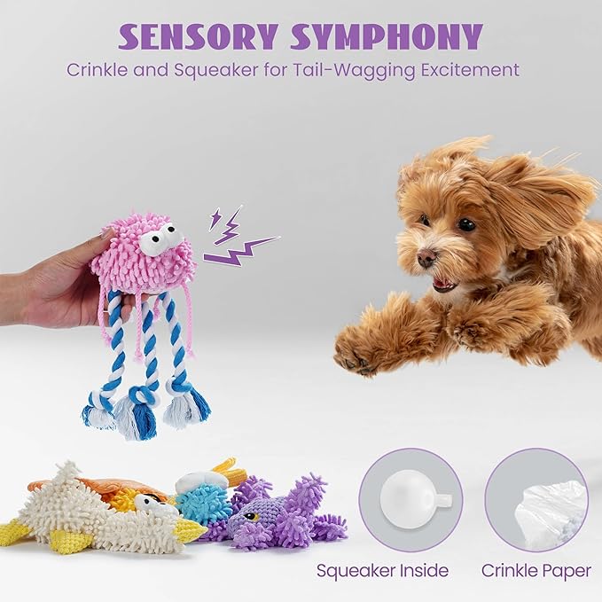 Nocciola Plush Squeaky Dog Toys, Cute Durable Stuffed Crinkle Puppy Pet Chew Toys for Large Medium Small Dogs - Spider