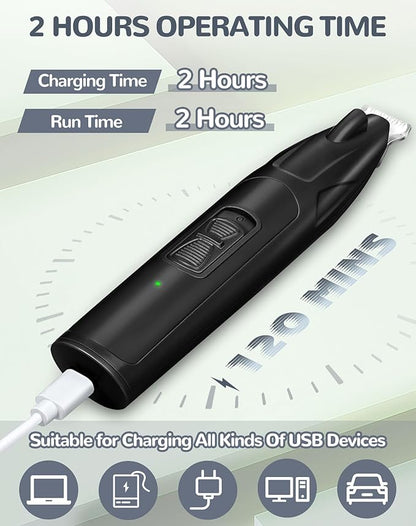 LEYOUFU Dog Clippers for Grooming, 2 Speed Dog Paw Trimmer with LED Light, Rechargeable Low Noise Pet Shaver for Trimming Dogs Cats Hair Around Paws, Eyes, Ears, Face, Rump (Black)