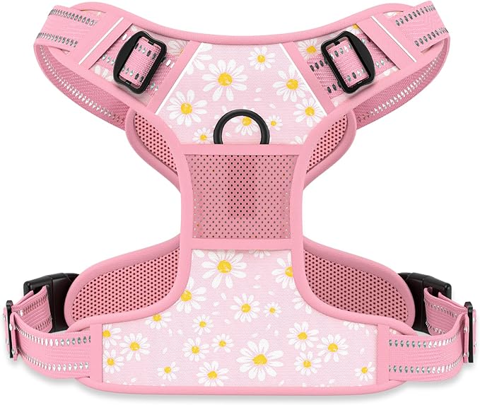 Rnivvi No Pull Dog Harness, Cute Flower Reflective Medium Sized Puppy Harness, Adjustable Soft Padded Vest for Medium Dogs, Heavy Duty Pet Vest with Easy Control Handle for Walking, Pink Floral
