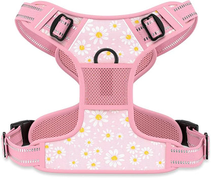 Rnivvi No Pull Dog Harness, Cute Flower Reflective Medium Sized Puppy Harness, Adjustable Soft Padded Vest for Medium Dogs, Heavy Duty Pet Vest with Easy Control Handle for Walking, Pink Floral