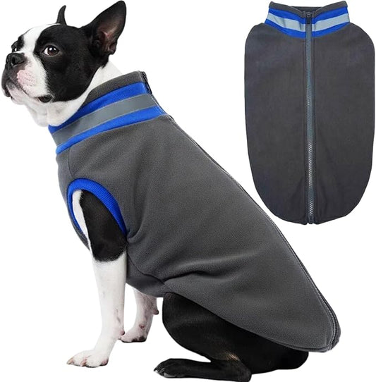 Winter Classic Warmth Dog Fleece Vest Sweater, Soft Sweaters for Small Dogs with Back-Zipper, Turtleneck Puppy Vests Sweatshirt, Pet Coat Clothes with Reflective Strip for Chihuahua, Yorkie(Gray, XS)