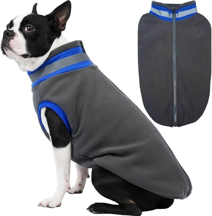 Winter Classic Warmth & Windproof Turtleneck Vest Fleece Dog Sweater, Lightweight & Ultra-Soft Coat for Large Dogs with Back-Zipper, Thermal Doggie Vests Clothes with Reflective Strips(Grey, 2XL)