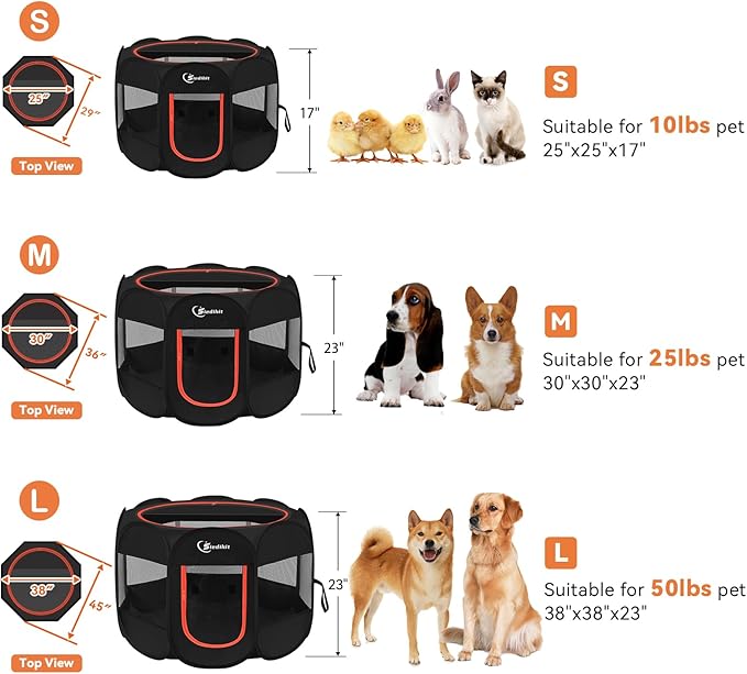 Dog Playpen, Medium Puppy Pet Playpen, Dog Crate Tent Cage Indoor/Outdoor, Portable Pop Up Dogs Kennel Playpen with Carrying Case for Dogs/Cats/Rabbitss, Black