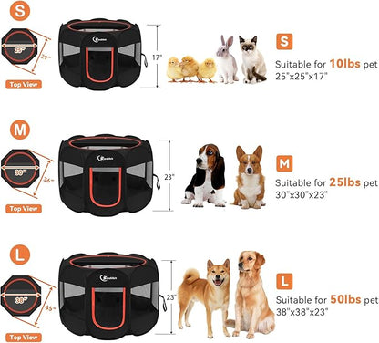 Dog Playpen, Puppy Pet Playpens Indoor for Medium Dogs Tent Crates Cage Indoor/Outdoor, Portable Pop Up Dog Kennel Playpen with Carrying Case for Dogs/Cats/Rabbits, Black