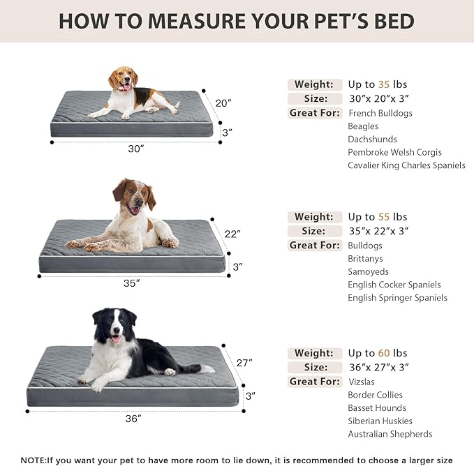 WNPETHOME Orthopedic XL Dog Beds Large Sized Dog, Waterproof Extra Large Dogs Bed with Removable Washable Cover, Multi-Needle Quilting Dogs Crate Bed