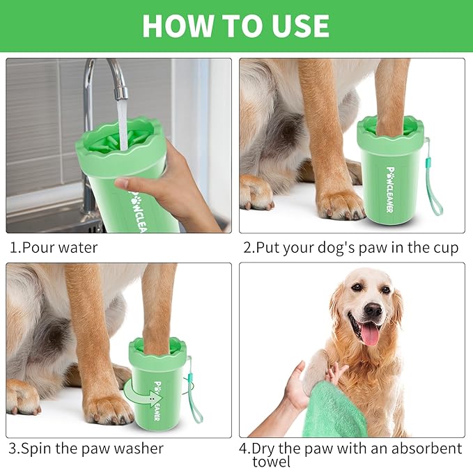 Professional 7 in 1 Dog Paw Cleaner for Dogs - Includes 1 Portable Paw Washer, 1 Bath Brush, 2 Dog Toothbrushes and 3 Absorbent Towels Note: Fits Paws 1.5 to 2.5 Inches Wide (Medium, Light Green)