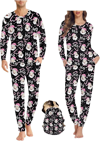 Christmas Family Pajamas Matching Sets with Pockets Dog Costumes for Small Dogs Long Sleeve Sleepwear Plus Size