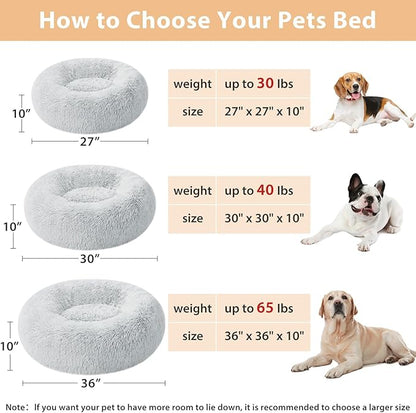 WNPETHOME Donut Dog Beds Large Sized Dog,Anti-Anxiety Caming Large Pet Bed,Fluffy Faux Fur Plush Puppy Bed，Warming Cozy Soft Round Bed for Pet, Cat Cuddler Cushion