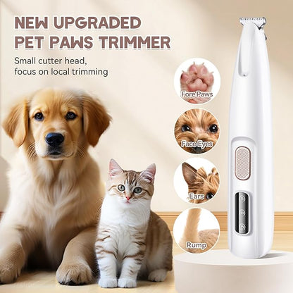 Dog Paw Trimmer - Professional Pet Paw Trimmer with LED Light - Electric Pet Clippers for Dogs & Cats - Grooming Shaver for Feet Face Eyes Ears Rump Hair - Rechargeable, Low Noise, Cordless