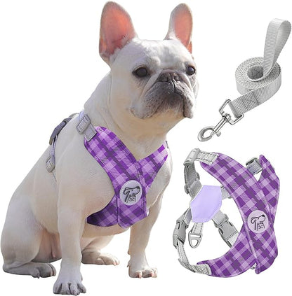 Pawaboo Small Dog Harness and Leash Set, Puppy Harness X-Frame No Pull No Choke, Dog Vest Harness Adjustable for Small Medium Sized Dogs,Soft Breathable Pet Harness for Walking Outing, L, Purple Plaid