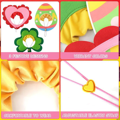 3 PCS Holiday Dog Outfits Set, Valentine’s Day, St. Patrick’s Day, Easter Dog Outfits with Adjustable Headband for Medium Large Dogs, Dog Cat Holiday Party Costumes and Supplies (L: 16"-22")