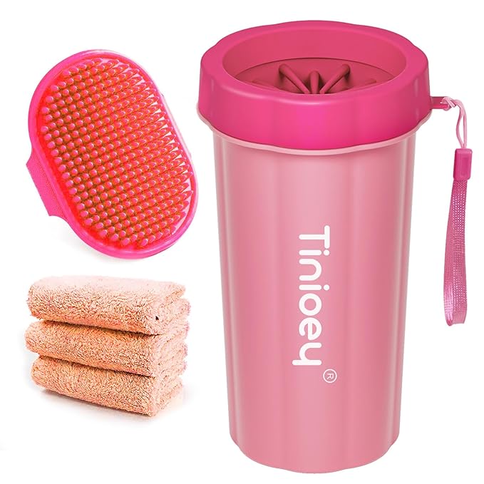 Dog Paw Cleaner for Large Dogs (with 3 Towels & Dog Bath Brush), Dog Paw Washer, Muddy Paw Cleaner, Pet Foot Cleaner (Large, Red), Dog Paw Protector Kit