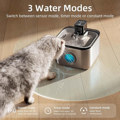 Wireless Cat Water Fountain Stainless Steel, 135oz/4L Pet Fountain Battery Operated, Cordless Running Water Dispenser for Cats & Dogs with Motion Sensor, Ultra Quiet, Multi-Filtration, 6 Filters