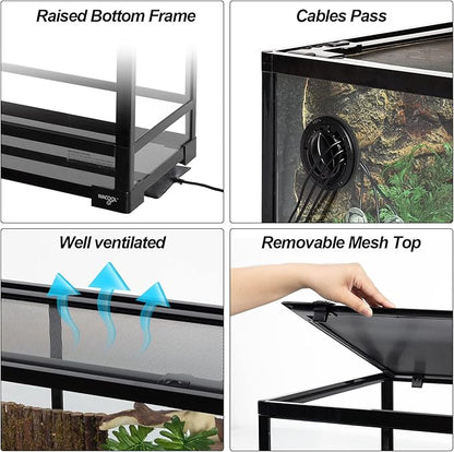 WACOOL TERRA Large Reptile Tank 25 Gallon, 360°Full Vision Glass Reptile Terrarium with Top Mesh Lid for Beaded Dragon Lizard Gecko Snake Hermit Crab Use, 30"(W) X 12"(D) X 16"（H）