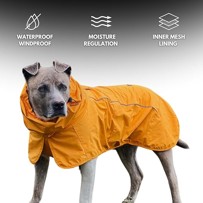 Spark Paws Dog Raincoat, Waterproof Windproof Rain Jacket, for Small Medium Large Extra Large Dogs, Reflective Breathable Full-Body Coverage Dry Suit - Mustard Yellow - S