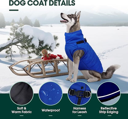 Kuoser Dog Jacket, Warm Dog Coat with Harness Built in for Small Dogs, Puppy Winter Jacket Pet Clothes for Cold Weather, Windproof Doggie Winter Vest for Chihuahua Yorkie, Blue XS