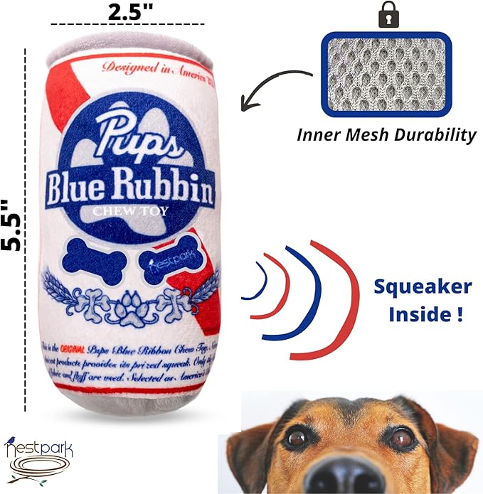 Nestpark Pup Light and Pups Blue Rubbin - Parody Beer Dog Toys - Funny Plush Squeaky and Crinkle Dog Toys Dog Gifts for Dog Birthday (2 Pack) (Mix)