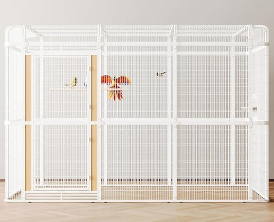 wonline 10FT Extra Large Bird Cage for Parakeets Outdoor Bird Aviary Parrot Cage with Perch, Walk-in Heavy Duty Birdcage for Macaws Canaries Parrots Budgie Lovebirds, White
