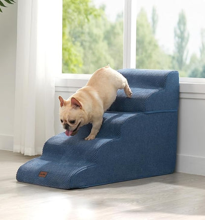 Made4Pets Dog Stairs Ramp for High Bed 22.8" H, 5-Step Pet Stairs for Bed Couch Sofa Climbing, 35D Foam Pet Steps for Small Dogs and Cats, Non-Slip Bottom Dog Steps, Navy