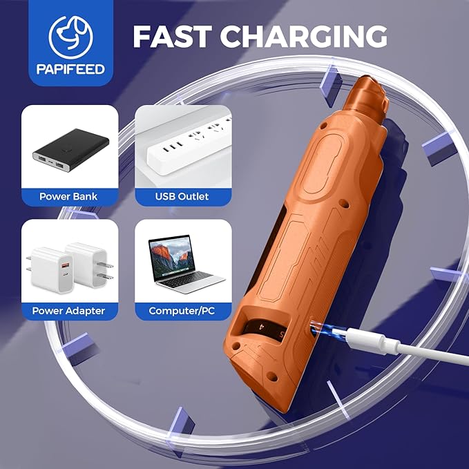 PAPIFEED 6-Speed Dog Nail Grinder Quiet with Dog Nail Trimmers, 2 LED Lights & Dust-Proof Cover, Nail Grinder for Large/Medium/Small Dogs & Cats, Rechargeable Type-C Charging - Orange Kit