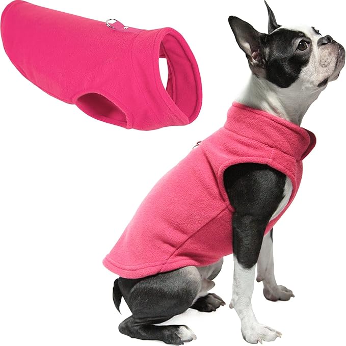 Gooby Fleece Vest Dog Sweater - Pink, Medium - Warm Pullover Fleece Dog Jacket with O-Ring Leash for Small to Medium Dogs