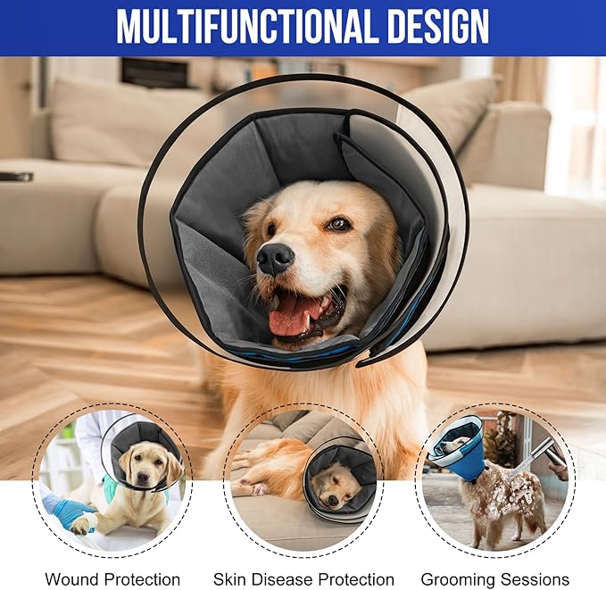 Soft Dog Cone for Dogs After Surgery, Breathable Pet Recovery Collar for Large Medium Small Dogs and Cats, Adjustable Dog Cone Collar, Elizabethan Collar (Blue, XXL(Neck 20“-24”))