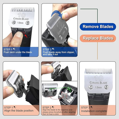 10 Dog Grooming Replacement Ceramic Blades Compatible with Wahl,oster,Andis Dog Detachable clipper,Cut Length 1/16-Inch,2 Pack