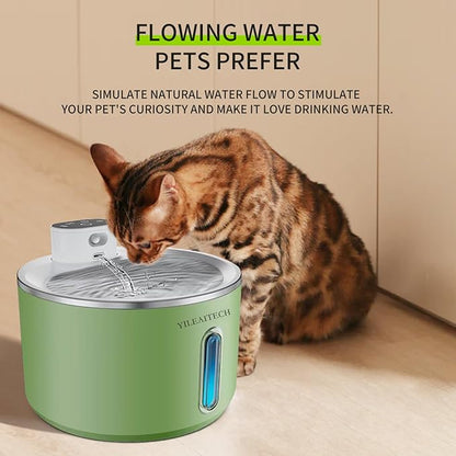Wireless Cat Water Fountain Stainless Steel, 135oz/4L Cat Fountain, Battery Operated, Cordless Pet Water Fountain for Cats & Dogs with Motion Sensor, Ultra Quiet Pump, 12 Filters (Green, 4L)