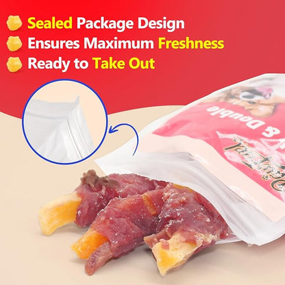 Dog Treats Duck Wrapped Yellow Purple Sweet Potato Chews for Dogs Jerky Dental Care Treats. High Protein Healthy Suitable for Small Medium and Large Dogs for Eating Training Rewards. 14.11 Oz