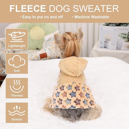 Dog Hoodie Dog Sweater Winter Puppy Clothes for Small Dogs Boy Girl Pet Hoodies Cold Weather Doggie Coats Fall Doggy Sweatshirt for Chihuahua Yorkie Cat Sweater Costume, Khaki, M