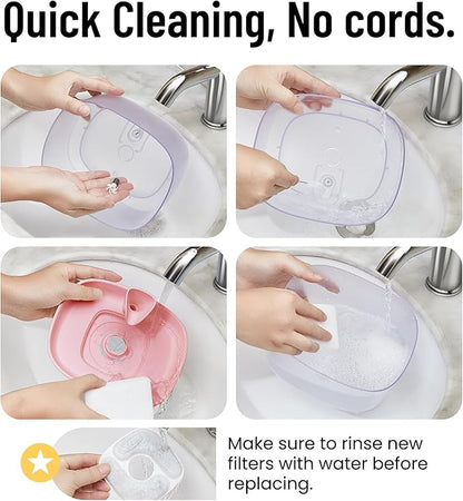 Veken Cat Water Fountain with Detachable Tank, Easy to Clean & Assemble, 84oz/2.5L Automatic Pet Drinking Dispenser with Quiet Operation & LED Light for Cats, Dogs and Small Pets, Red