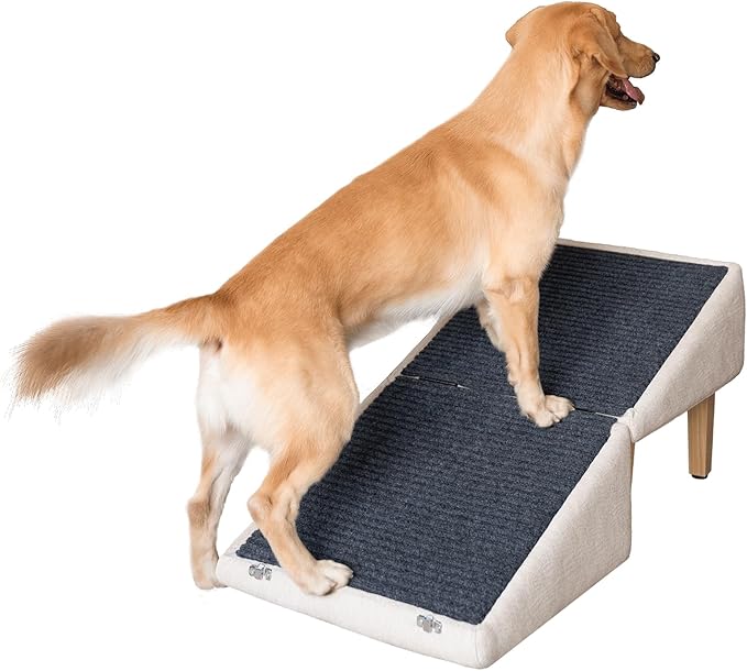 3-in-1 Dog Ramp with Storage – Pet Stairs for Dogs & Cats, Easy on Joints for Senior & Injured Pets, Hidden Storage Footstool, Anti-Slip, Supports 220 lbs, 18" High for Beds & Sofas