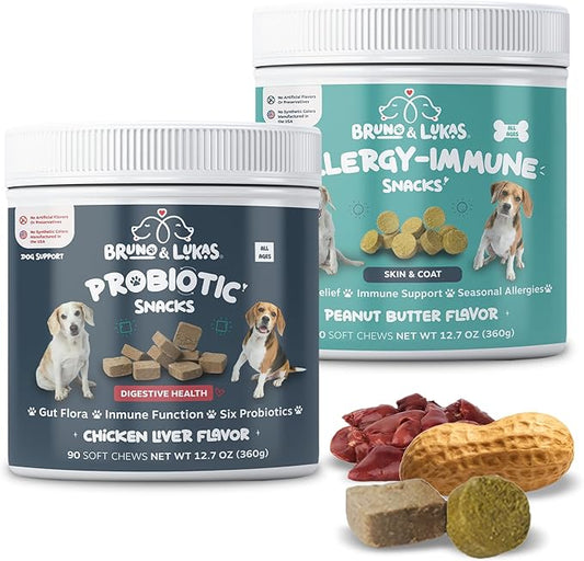 Allergy Relief & Probiotic Chews for Dogs – Immune, Gut & Digestive Health Supplement – Seasonal Allergy, Itching & Yeast Support with Skin & Coat Benefits – Dog Treats with Probiotics (90 Chews)