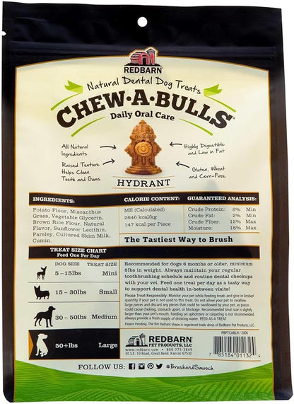 Redbarn Chew-A-Bulls, 6 Pack – Large Hydrant Shape Dog Dental Treats – Daily Oral Care with Fun Ridges & Grooves, All Natural Ingredients, Highly Digestible Chews & Low in Fat